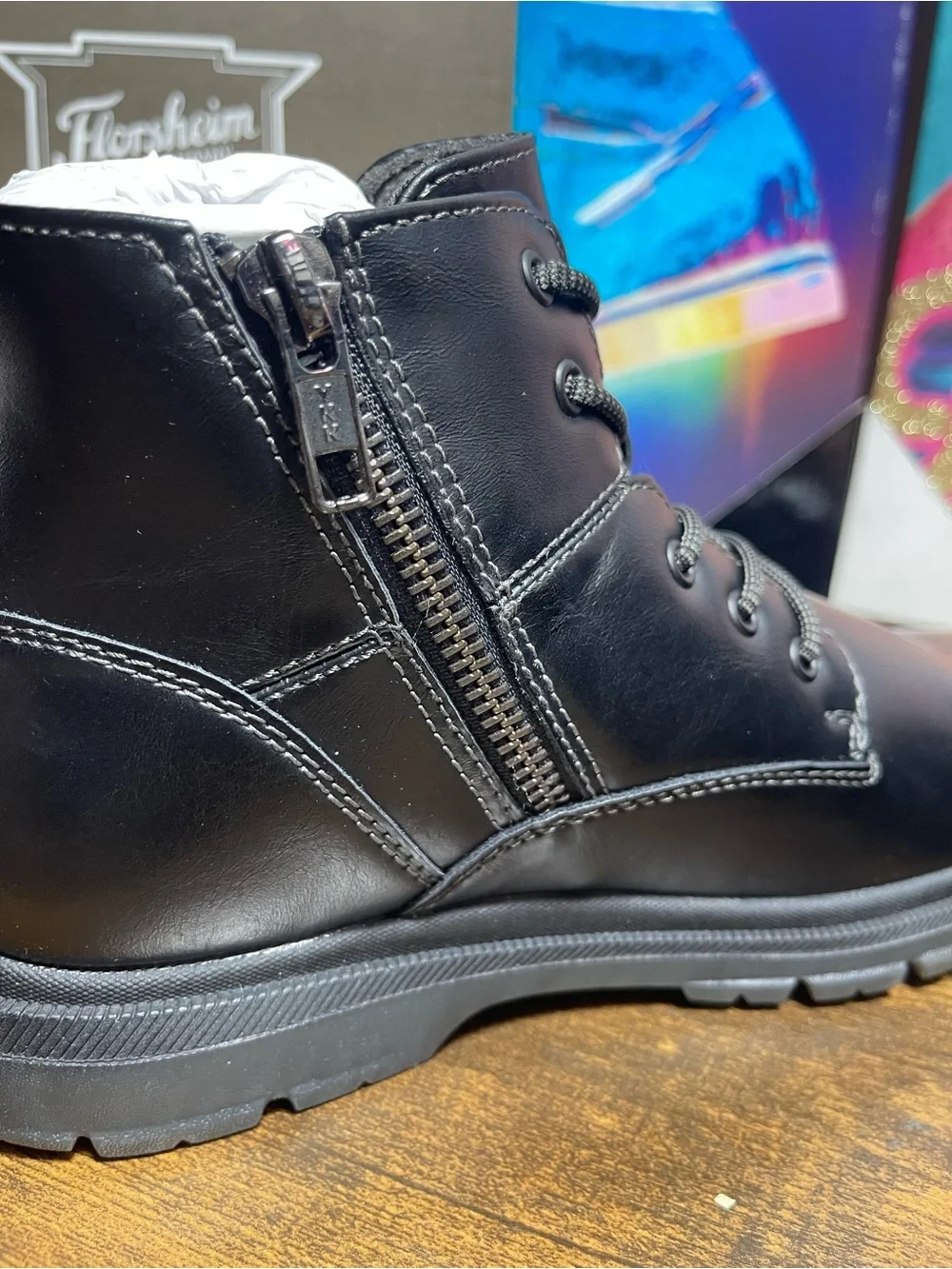 Florsheim Lookout Jr. Boys Plain Toe Lace Up Boots in black size 3